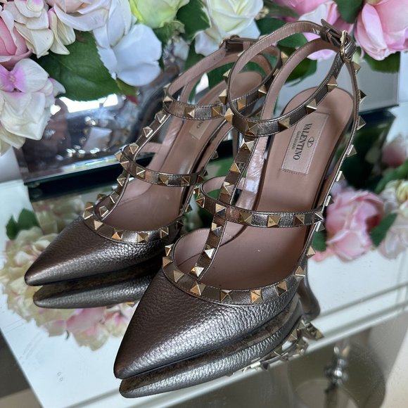 Valentino Rockstud Metallic T-strap Pump 100 MM - Picture 2 of 9